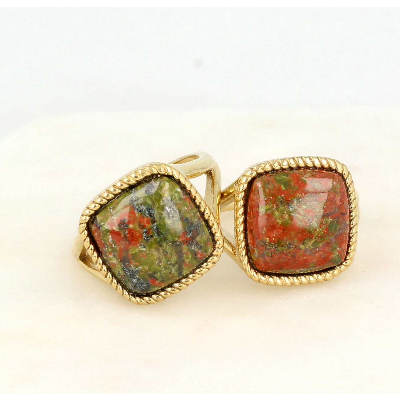 Zegelring goud - Unakite edelsteen - multicolor damesring - My Bendel