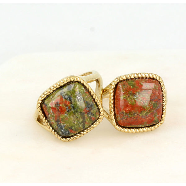 Zegelring goud - Unakite edelsteen - multicolor damesring - My Bendel