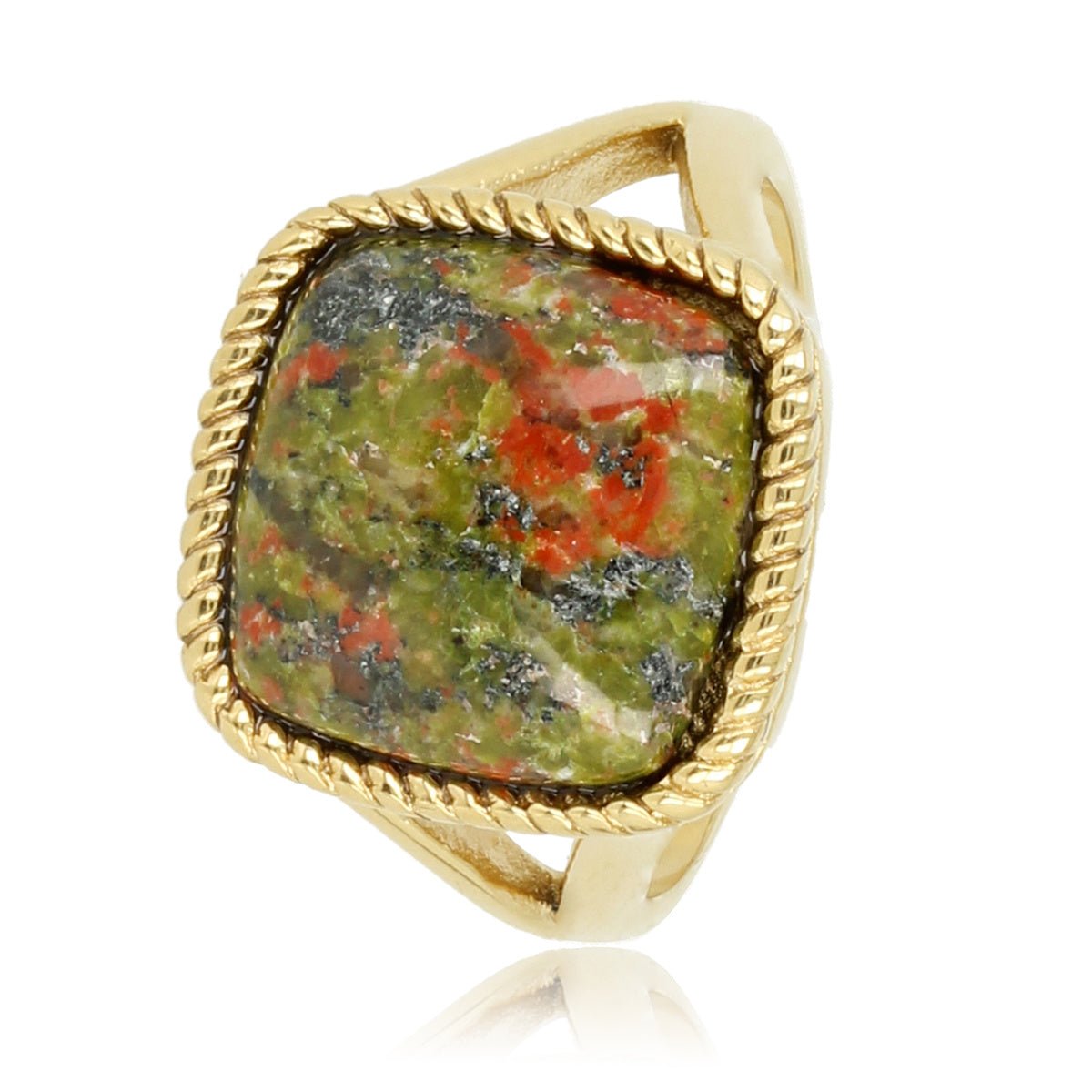 Zegelring goud - Unakite edelsteen - multicolor damesring - My Bendel
