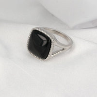 Zegelring zilver met Onyx - Chique damesring 15 mm edelsteen - My Bendel