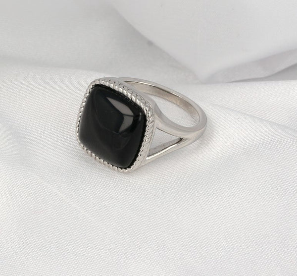 Zegelring zilver met Onyx - Chique damesring 15 mm edelsteen - My Bendel