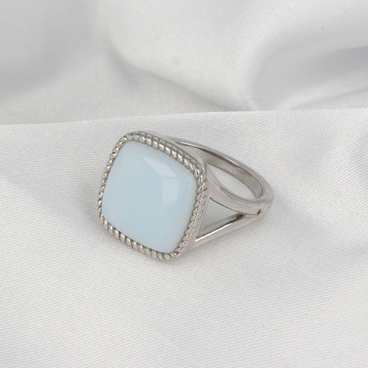 Zegelring zilver - White Quartz edelsteen - 15 mm steen - My Bendel