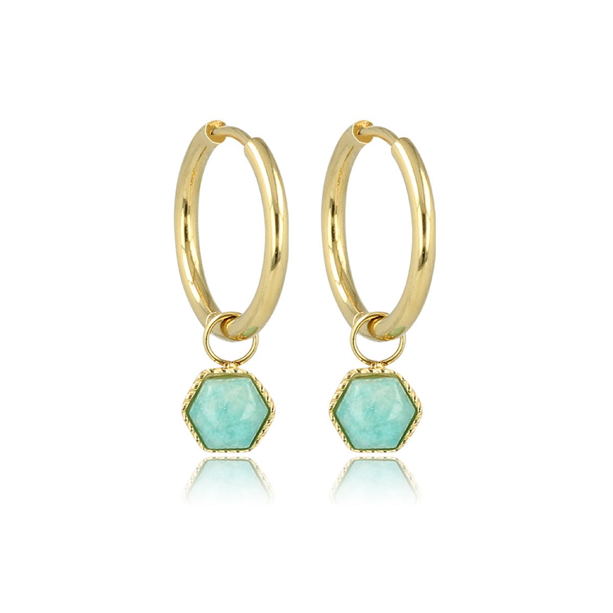Zeshoekige Gouden Oorbellen met Amazonite Touch - My Bendel