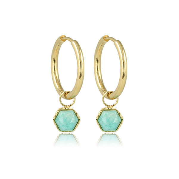 Zeshoekige Gouden Oorbellen met Amazonite Touch - My Bendel