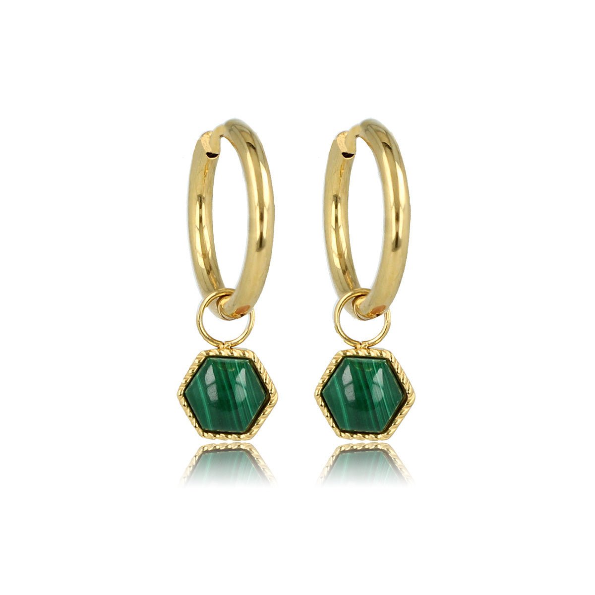 Zeshoekige Malachite Gouden Oorringen: Unieke Elegantie - My Bendel