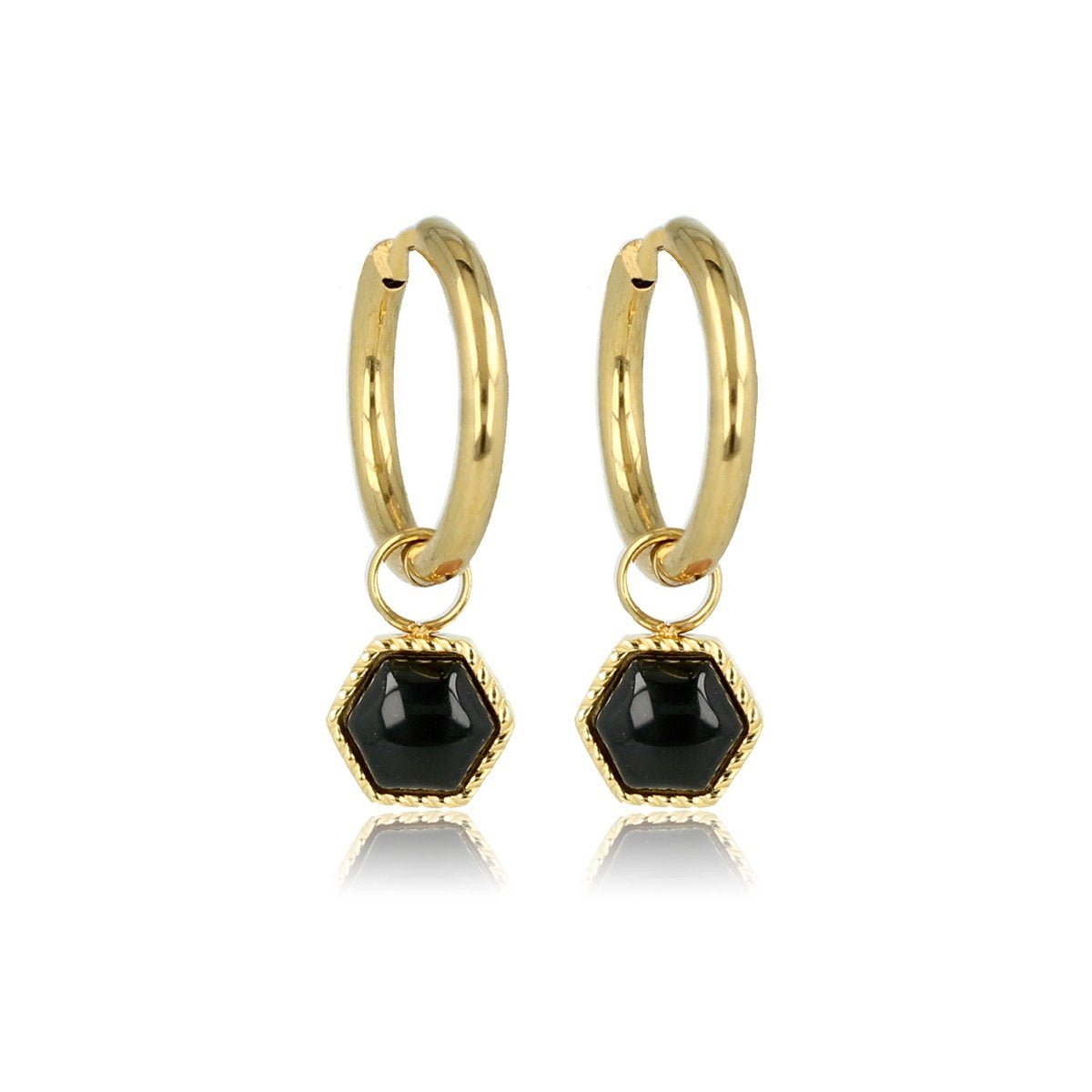 Zeshoekige Onyx Oorbellen in Goud - My Bendel