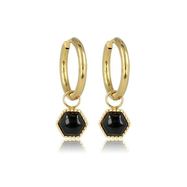 Zeshoekige Onyx Oorbellen in Goud - My Bendel