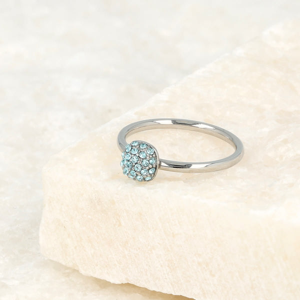 Zilveren aanschuifring - aqua zirkonia - Stainless steel design - My Bendel