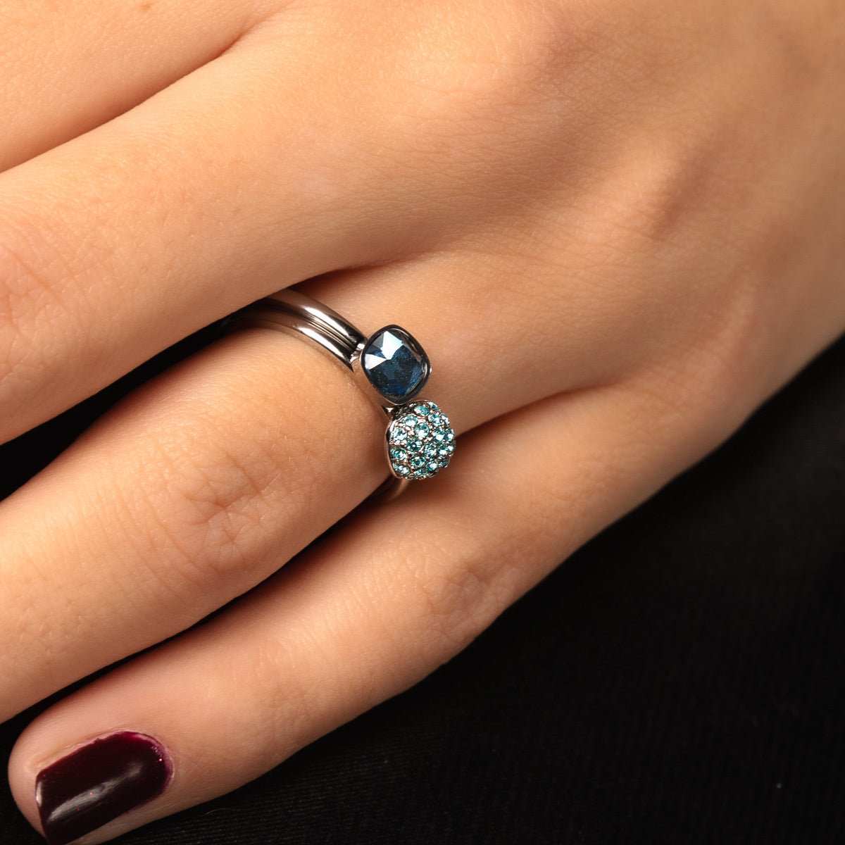 Zilveren aanschuifring - aqua zirkonia - Stainless steel design - My Bendel