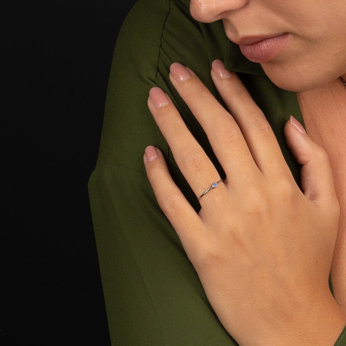 Zilveren aanschuifring - Donker saffier glassteen - Stainless steel - My Bendel