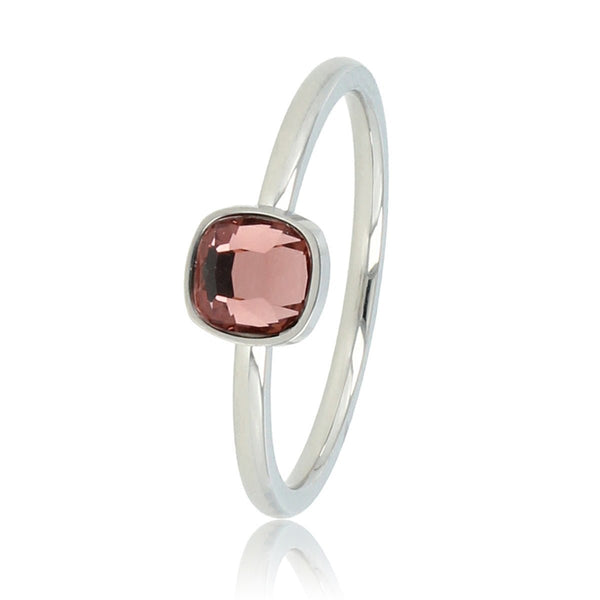 Zilveren aanschuifring - Donkerroze glassteen - Glanzend design - My Bendel