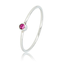 Zilveren aanschuifring - fuchsia glassteen - Stainless steel