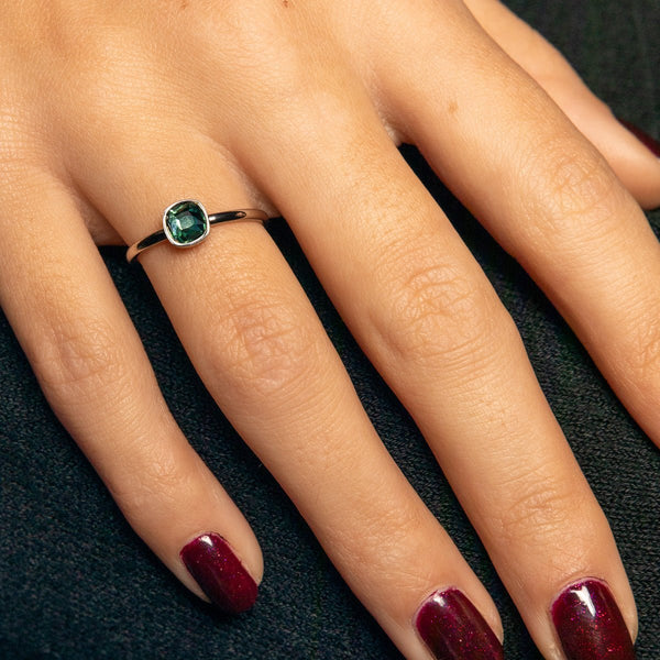 Zilveren aanschuifring - groene glassteen - Stainless steel - My Bendel