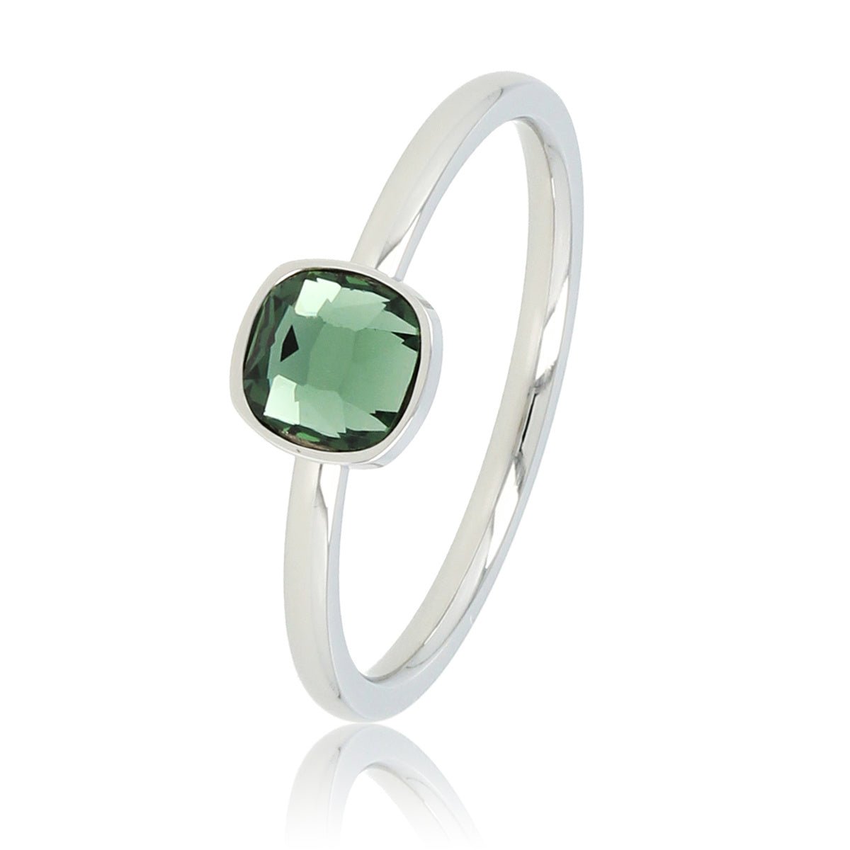 Zilveren aanschuifring - groene glassteen - Stainless steel - My Bendel