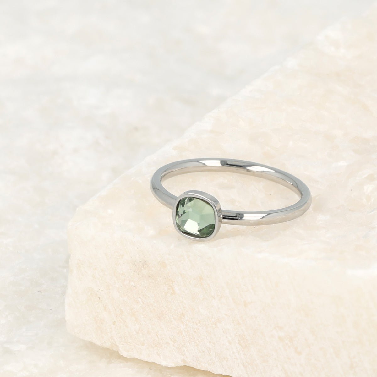 Zilveren aanschuifring - groene glassteen - Stainless steel - My Bendel