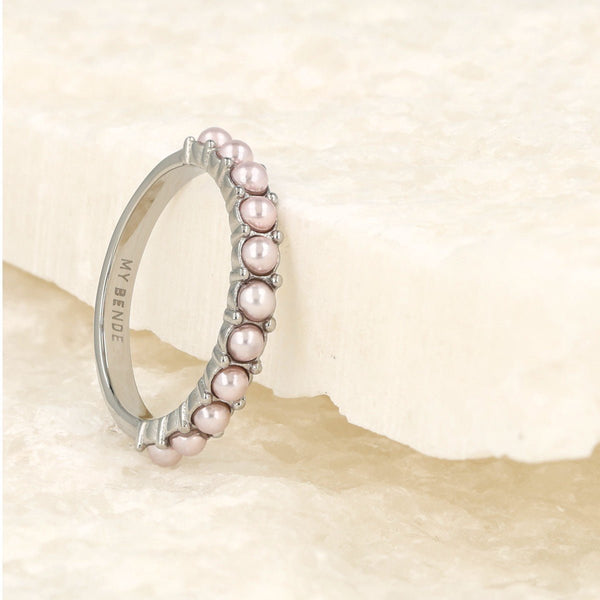 Zilveren aanschuifring - Kleine roze parels - Tijdloze elegantie - My Bendel