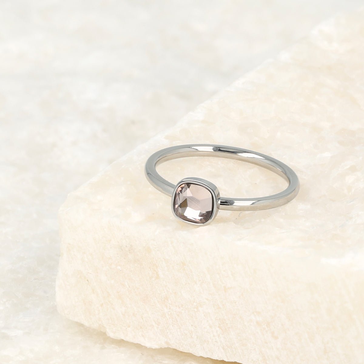 Zilveren aanschuifring - roze glassteen - Stainless steel - My Bendel