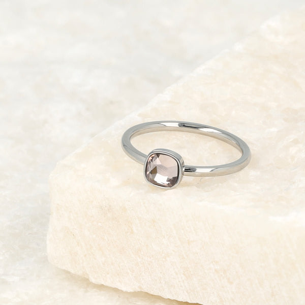 Zilveren aanschuifring - roze glassteen - Stainless steel - My Bendel