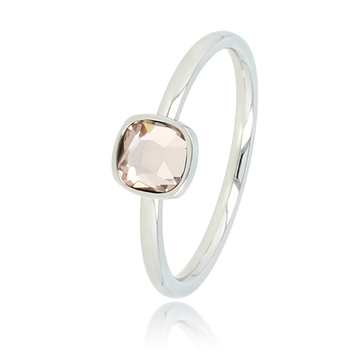 Zilveren aanschuifring - roze glassteen - Stainless steel - My Bendel