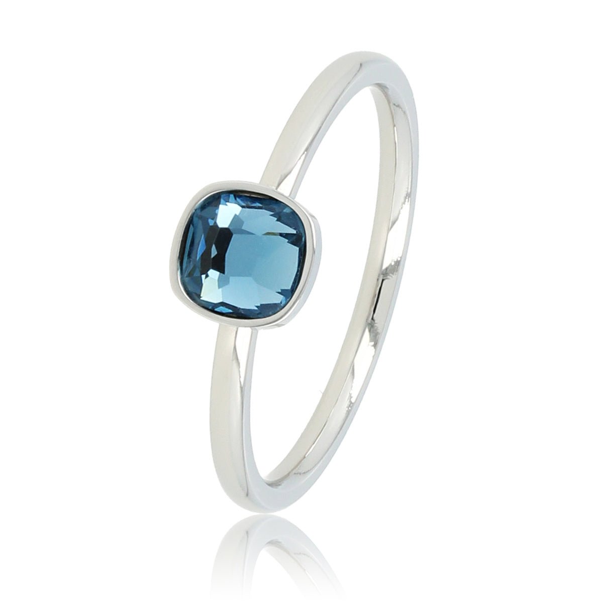 Zilveren aanschuifring - vierkante blauwe glassteen - My Bendel