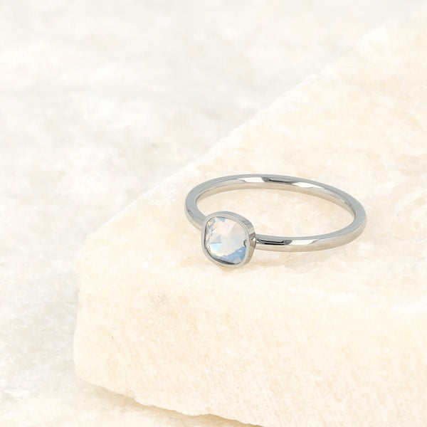 Zilveren aanschuifring - vierkante quartz glassteen - My Bendel