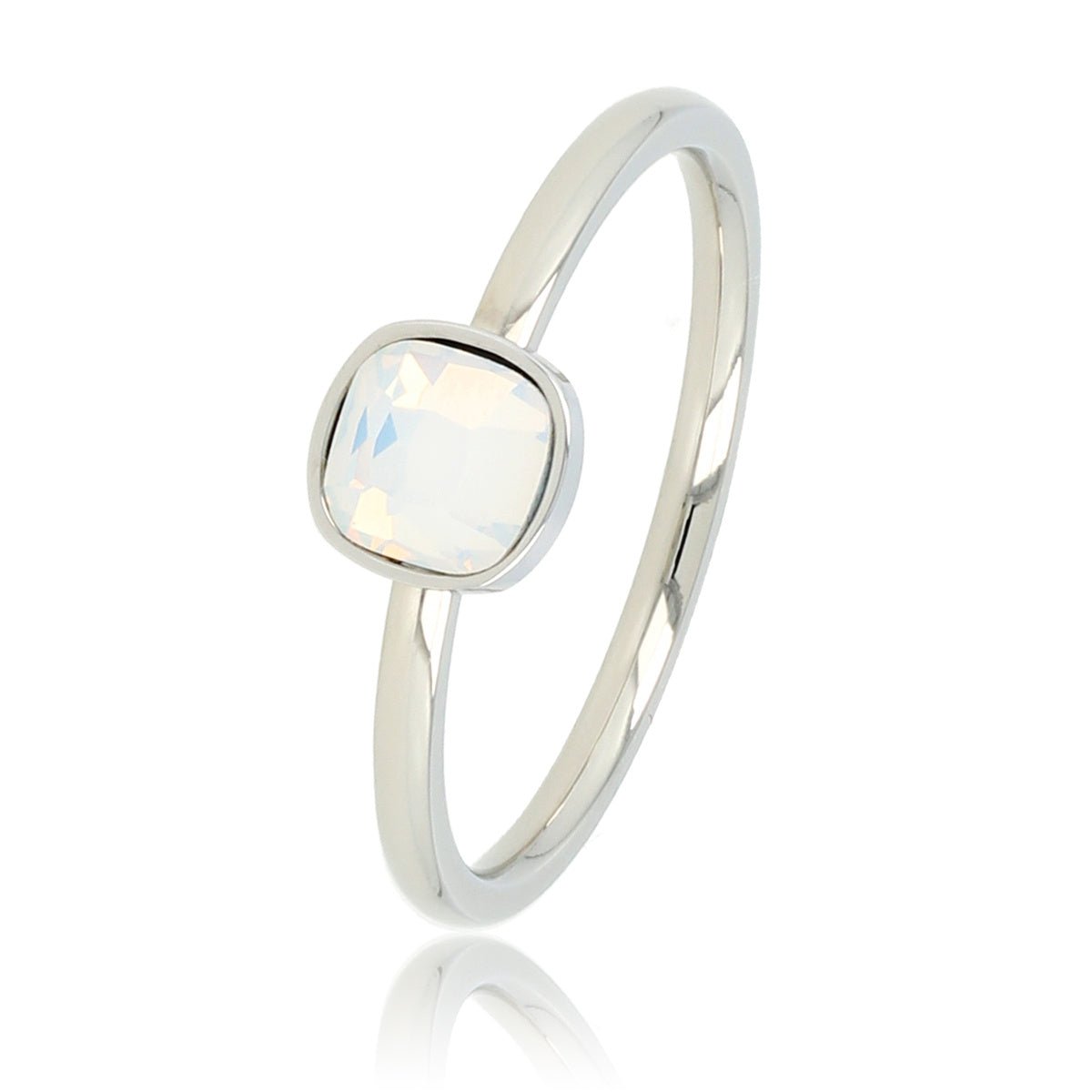 Zilveren aanschuifring - vierkante quartz glassteen - My Bendel