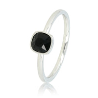 Silver stacking ring - black glass stone - minimalist