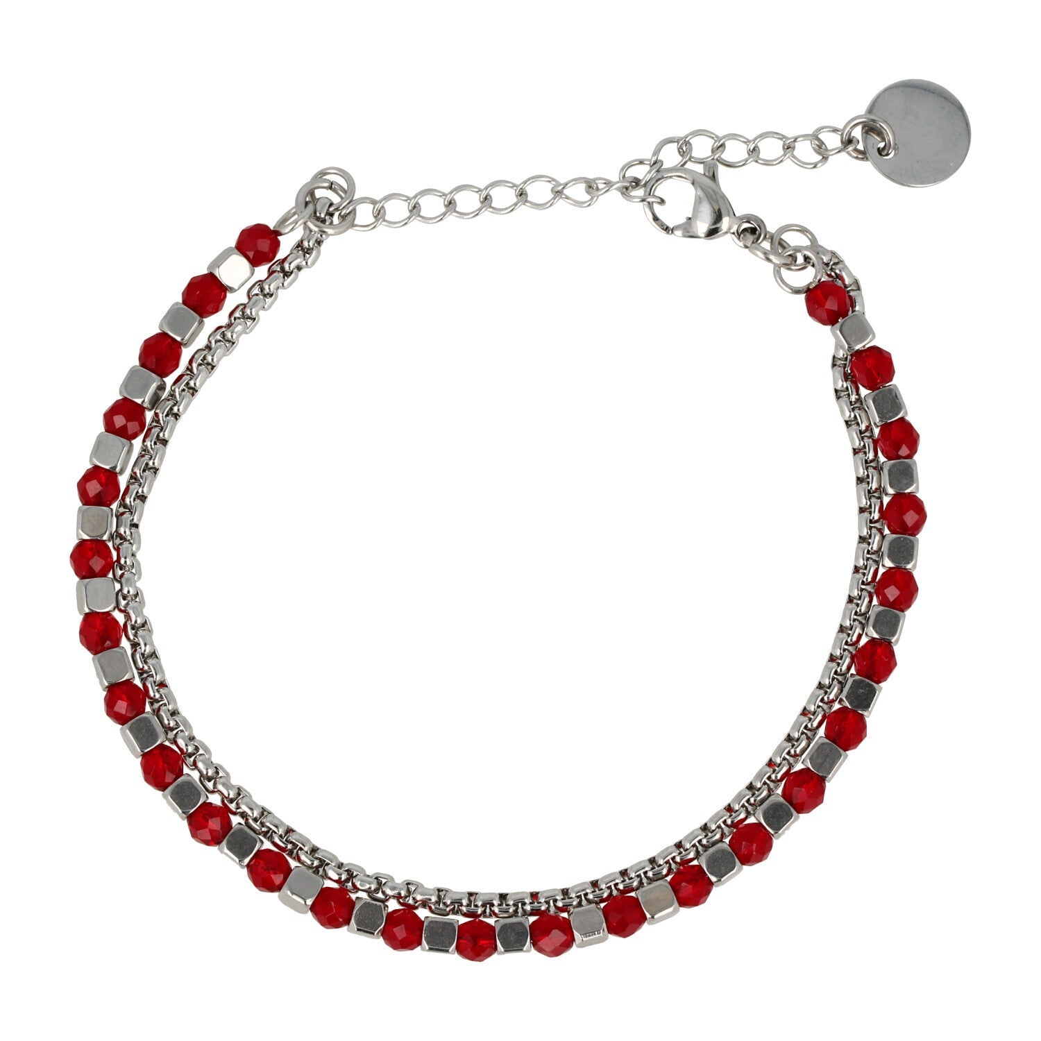 Zilveren Armband met Rode Glasstenen - Elegant Design - My Bendel