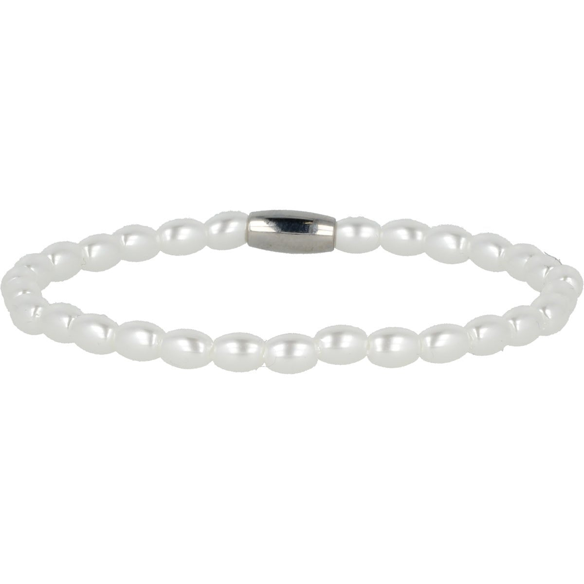 Zilveren armband met witte parels - elastisch - My Bendel