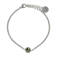 Silver Charm Bracelet with Green Glass Stone