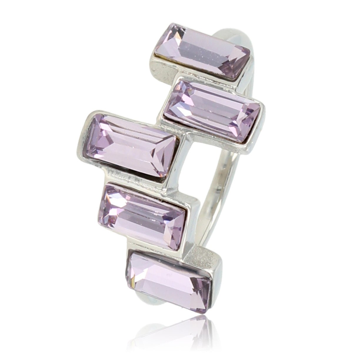 Zilveren designring - 5 paarse kristalstenen - hypoallergeen - My Bendel