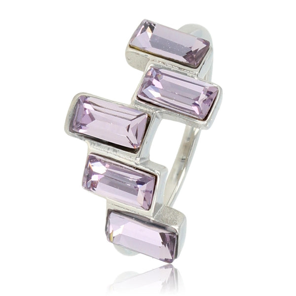 Zilveren designring - 5 paarse kristalstenen - hypoallergeen - My Bendel