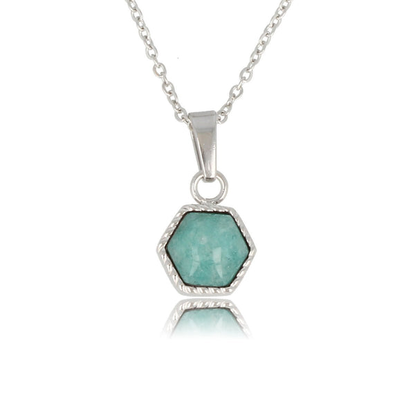 Zilveren Ketting met Amazonite Zeshoek Edelsteen Hanger - My Bendel