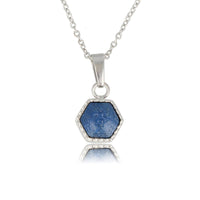 Silberne Kette mit blauem Aventurin sechseckigem Anhänger
