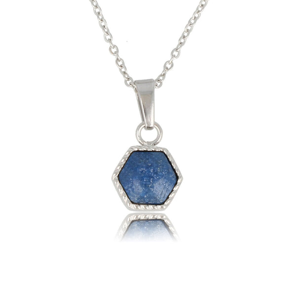 Zilveren Ketting met Blue Aventurine Zeshoek Hanger - My Bendel