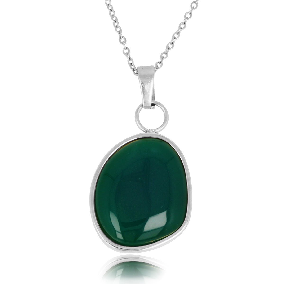 Zilveren Ketting met Grote Green Agate Hanger - My Bendel