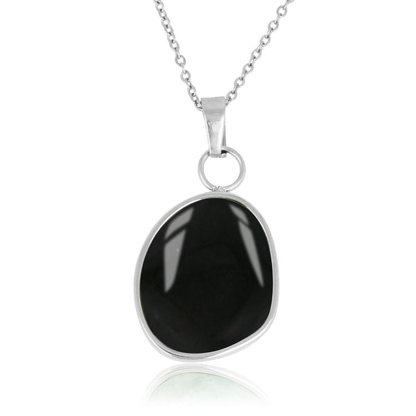 Zilveren Ketting met Grote Ronde Onyx Hanger - My Bendel