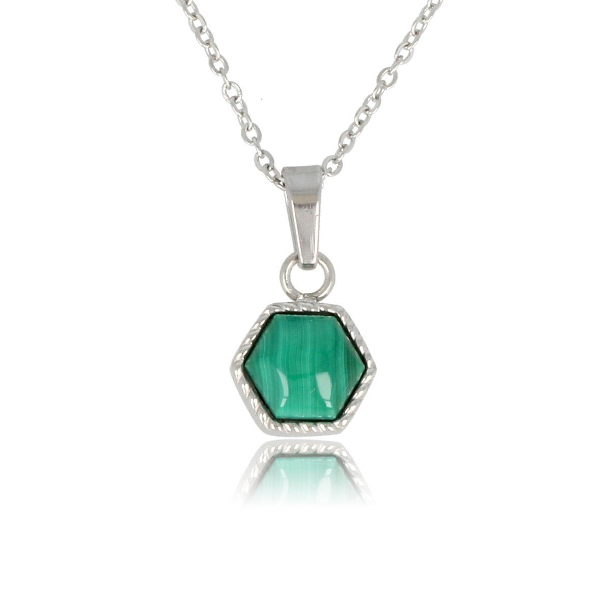 Zilveren Ketting met Malachite Zeshoek Hanger - My Bendel