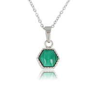 Silver Necklace with Malachite Hexagon Pendant