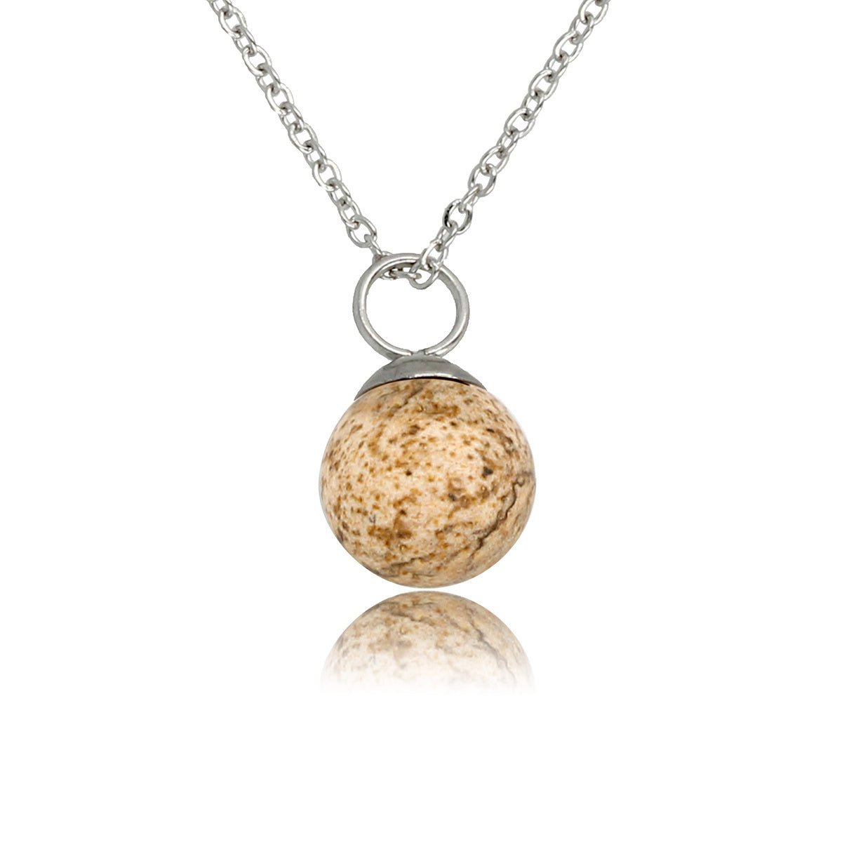 Zilveren ketting met ronde Picture Jasper edelsteen - My Bendel