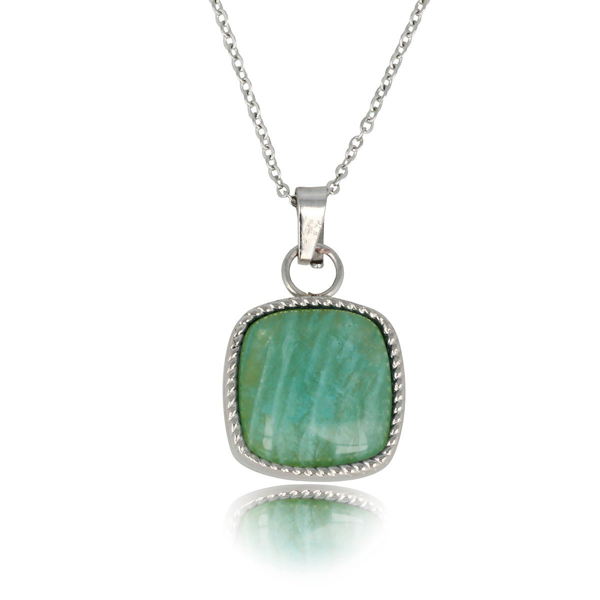 Zilveren Ketting met Vierkante Amazonite Hanger - My Bendel