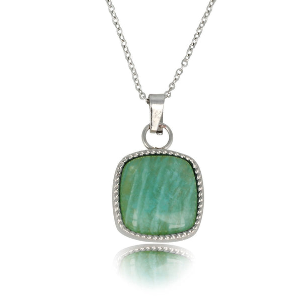 Zilveren Ketting met Vierkante Amazonite Hanger - My Bendel
