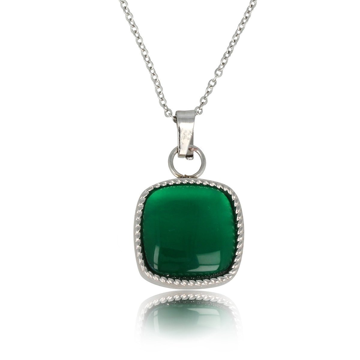 Zilveren Ketting met Vierkante Green Agate Hanger - My Bendel