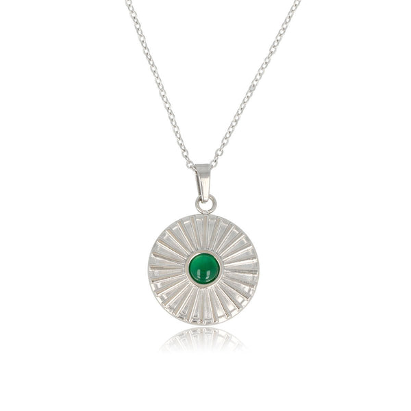 Zilveren Ketting Zonnetje met Green Agate Edelsteen - My Bendel
