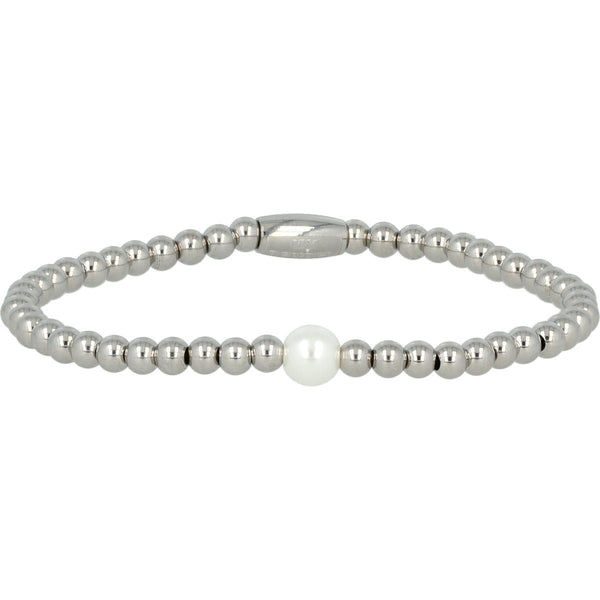 Zilveren kralenarmband met witte parel - 165mm - My Bendel