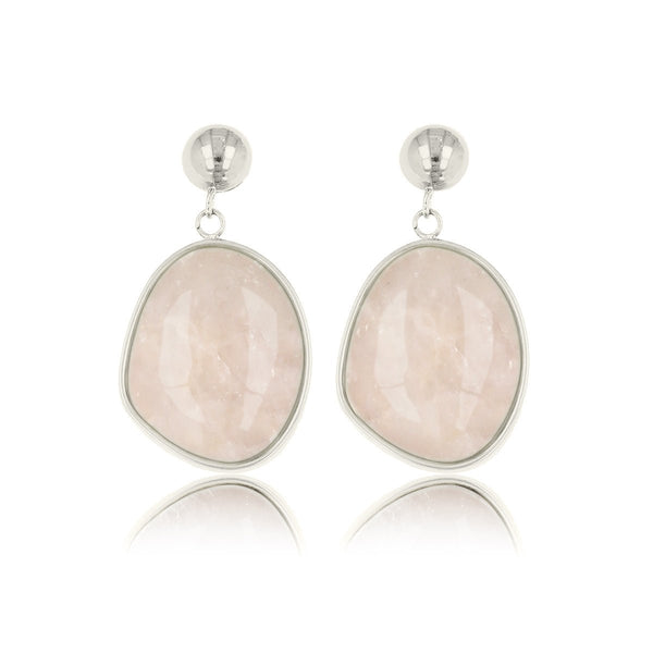 Zilveren Oorbel met Ronde Rose Quartz Hanger - My Bendel