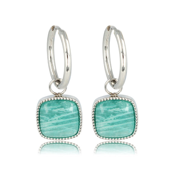 Zilveren Oorring met Betoverende Amazonite 38mm - My Bendel