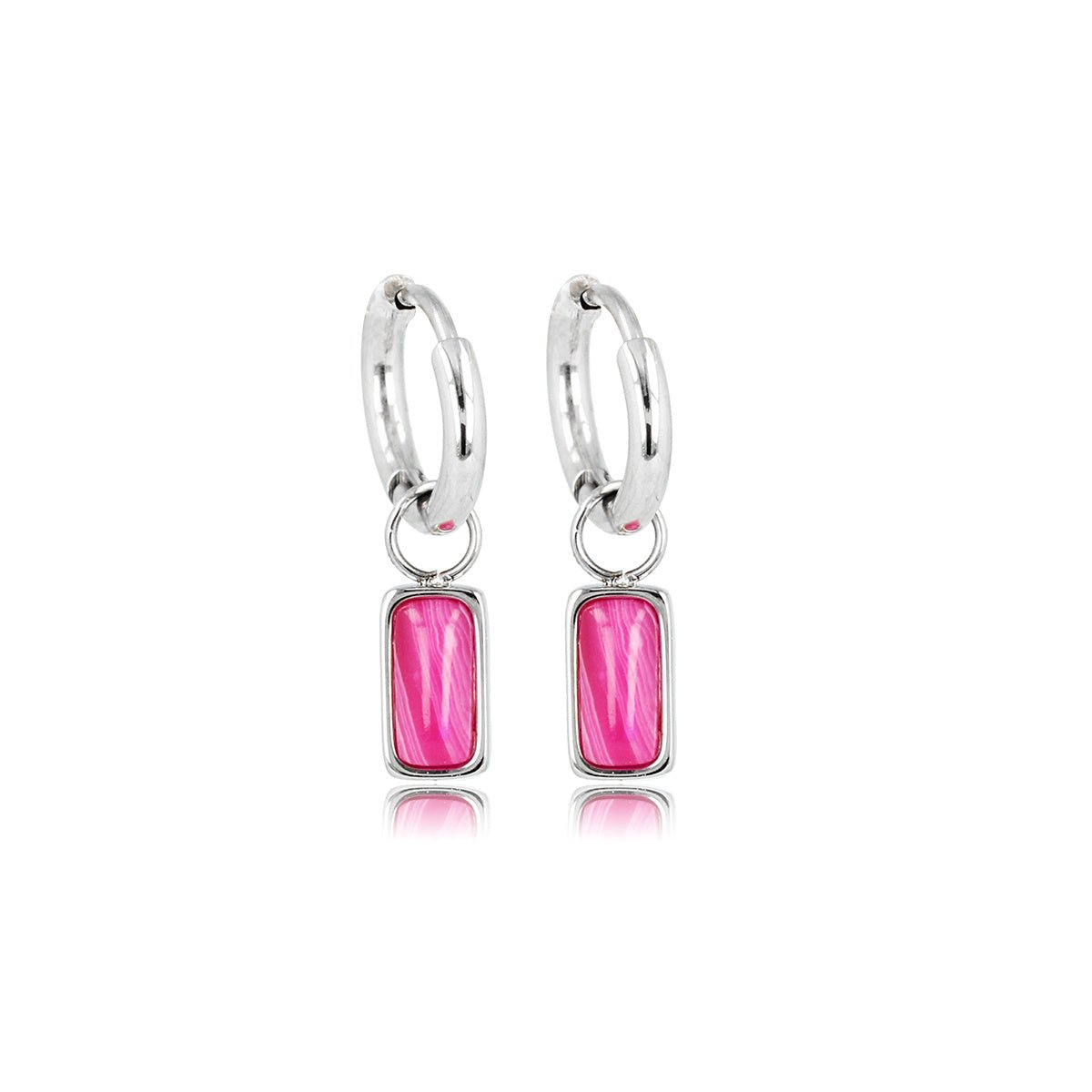 Zilveren Oorringen met Rose Stripe Agate Hanger - My Bendel