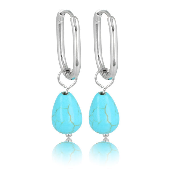 Zilveren Ovaal & Blue Howlite Oorbellen - My Bendel