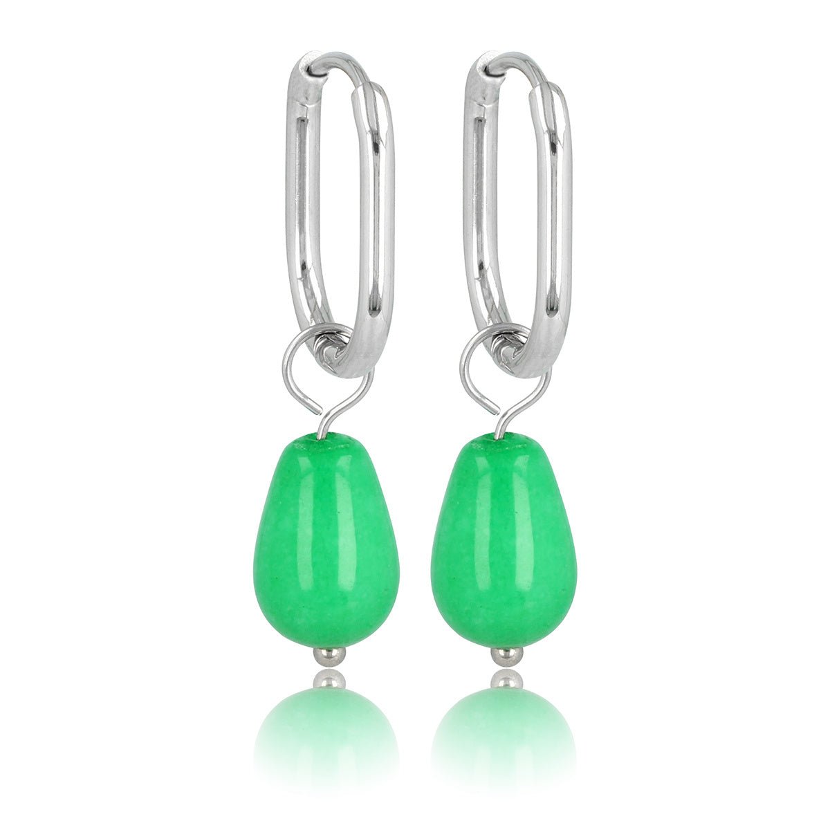 Zilveren Ovaal & Chrysoprase Elegantie Oorbellen - My Bendel